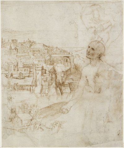 Recto : Vue de la ville de Pérouse, avec Saint Jérôme pénitent au premier plan - Raffaello Sanzio Raphael